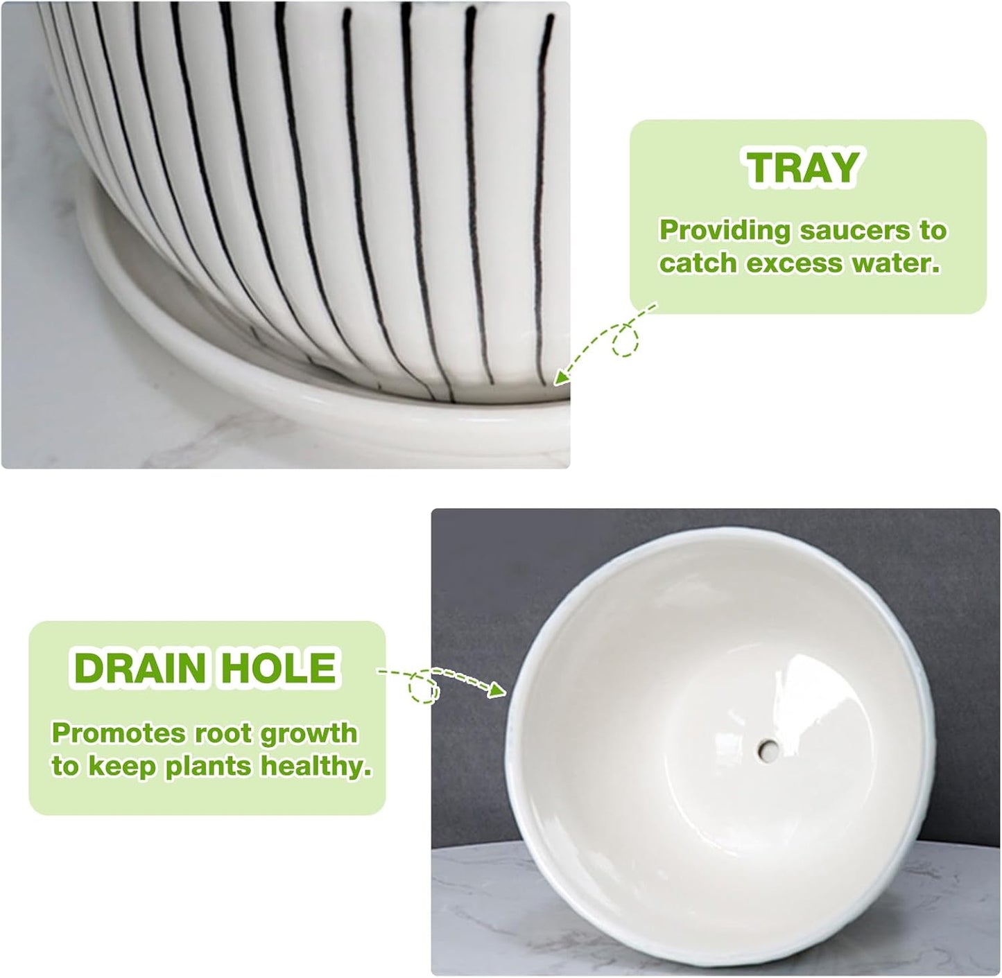 Ceramic Plant Pots Set of 3, 6.75/5.6/4.2 inch Planters with Drainage 