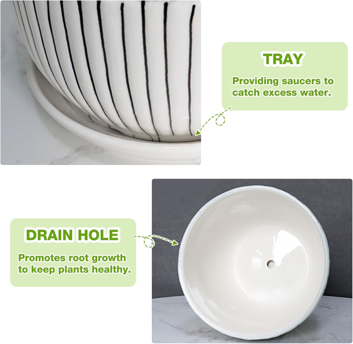 Ceramic Plant Pots Set of 3, 6.75/5.6/4.2 inch Planters with Drainage 