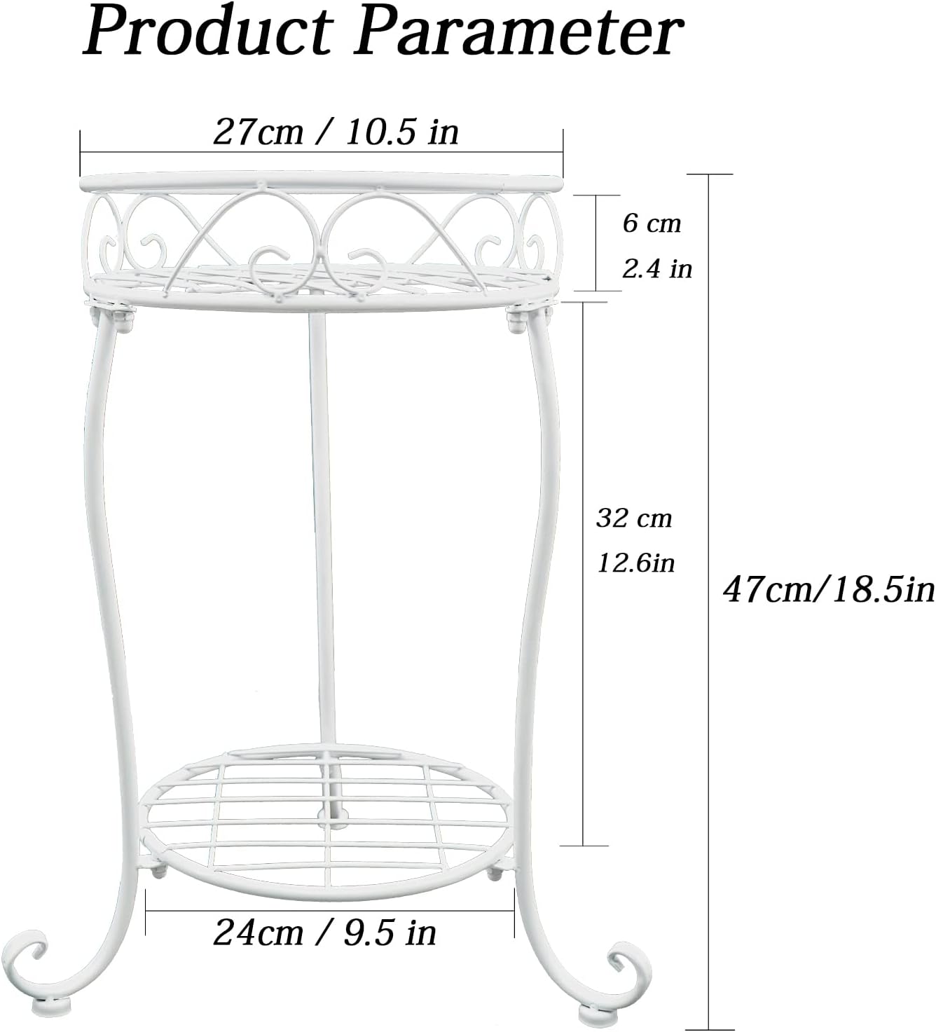 White Metal Plant Stand, 18.5 inch Tall 2 Tier Potted Holder Rack, Hea