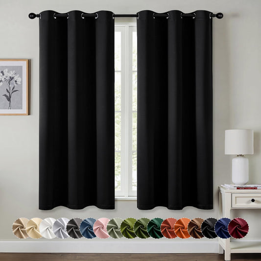 MIULEE Black Blackout Curtains for Bedroom Living Room 63 Inches Long 