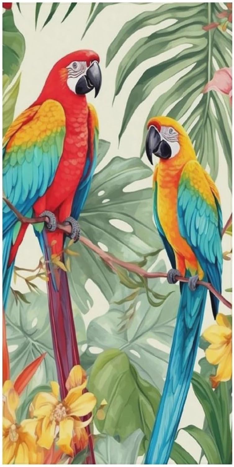 Oversized Beach Towel 63x32 Inch Sand Resistant Thin Microfiber Tropical Plants And Parrots Bath Towels for Body Absorbent Quick Dry Lightweight Travel Towel for Pool Yoga Swim Camping Adults Gift