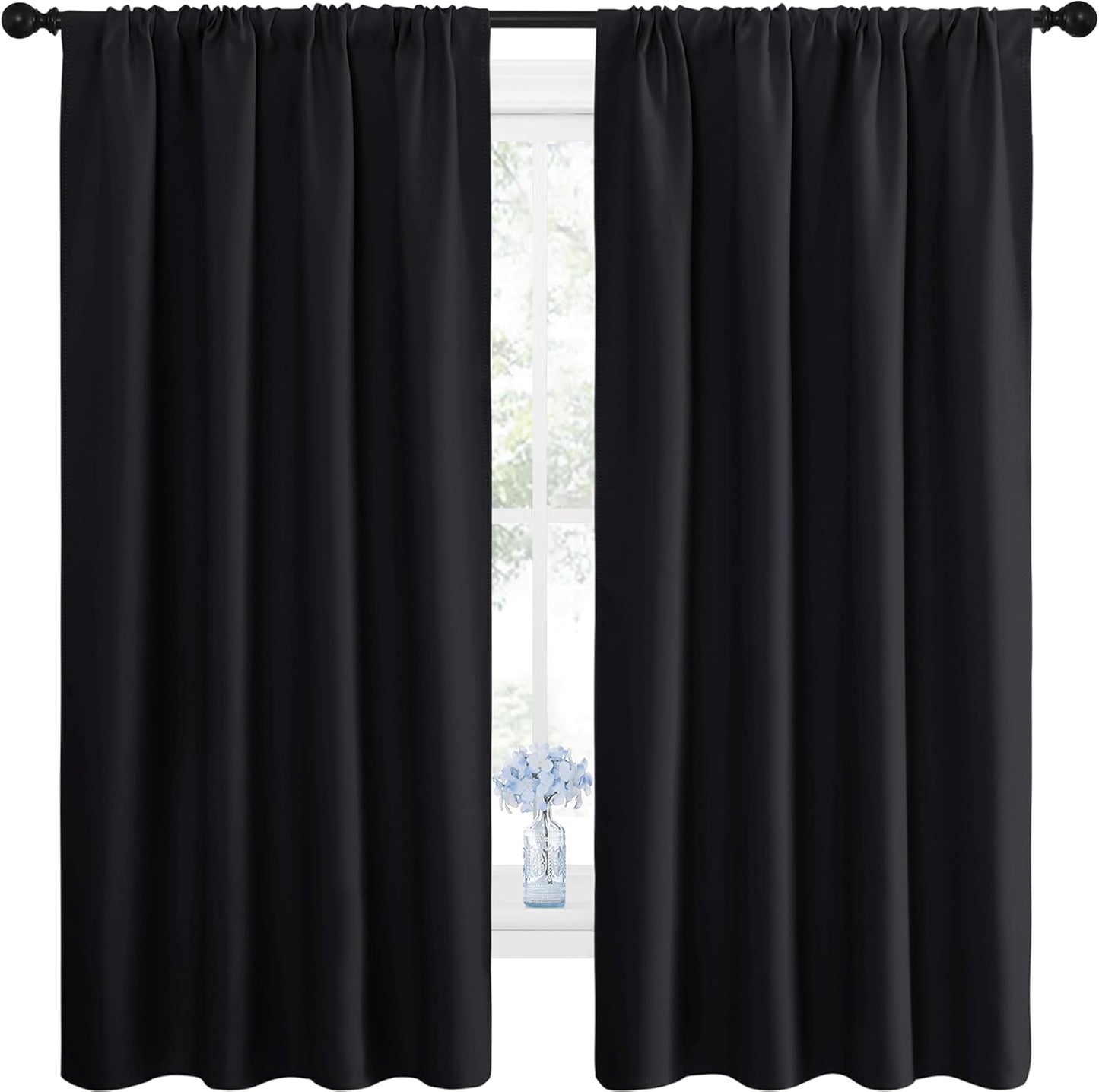 NICETOWN Black Blackout Curtain Blinds - Solid Thermal Insulated Window Treatment Blackout Drapes/Draperies for Bedroom (2 Panels, 42 inches Wide by 63 inches Long, Black)