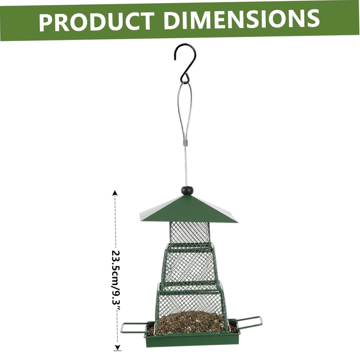 Hanging Bird Feeder, Portable and Collapsible Metal Bird Feeder with Tray Large Capacity Weatherproof Rainproof Wild Birdfeeder for Balcony and Backyard, Square