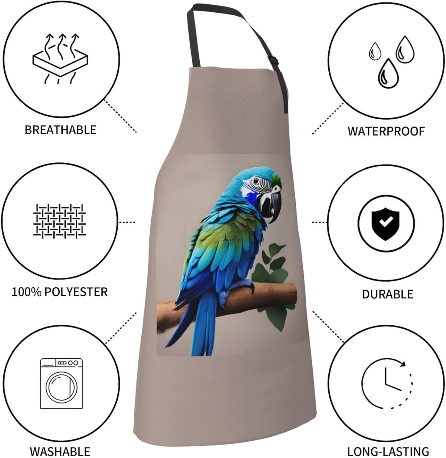 Blue Parrot Hugging 1 print Waterproof chef's apron with pocket apron for kitchen cooking baking barbecue and gardening