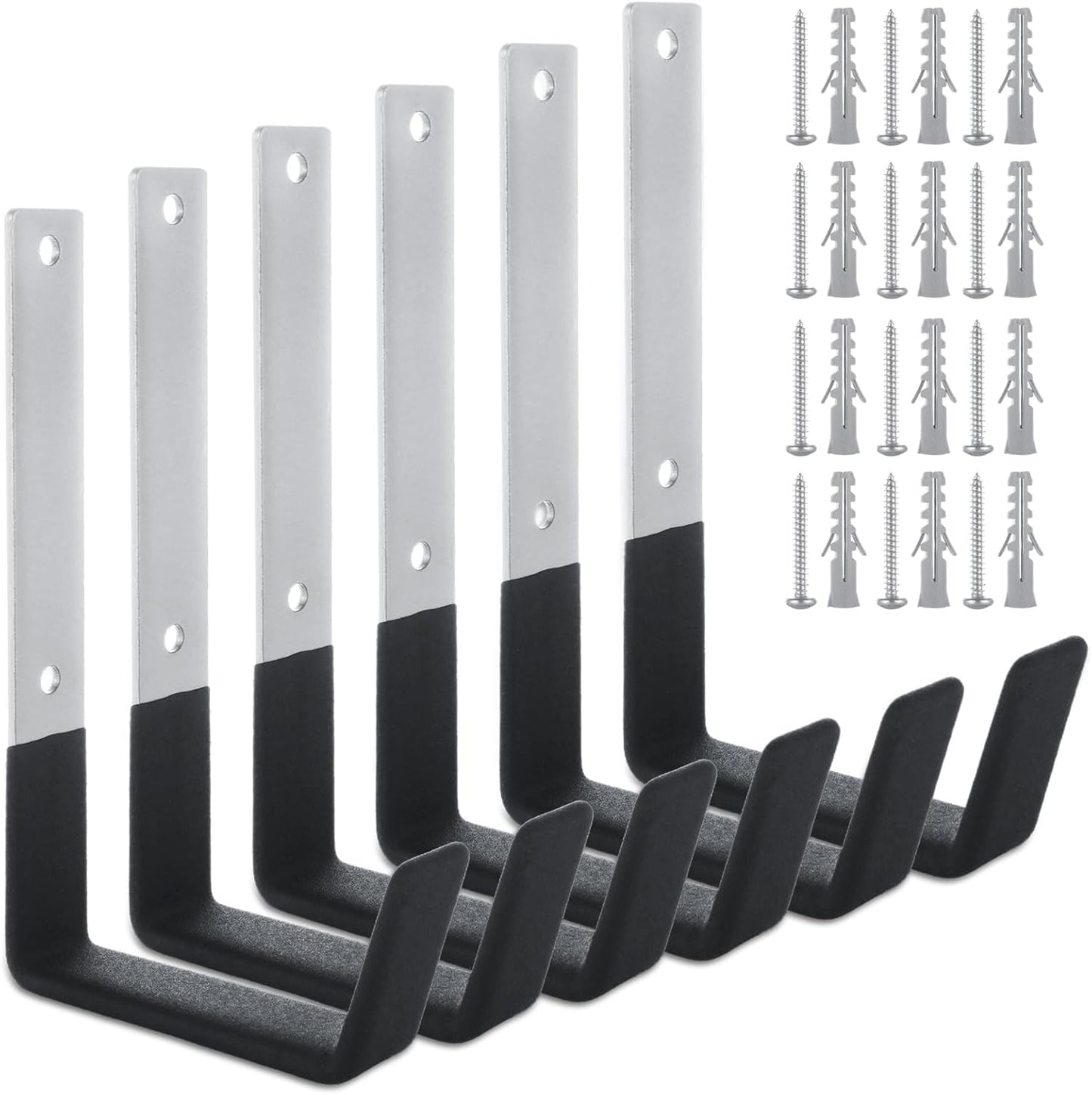 6 Pack Garage Hooks Heavy Duty Steel Garage Utility Hooks for Wall Mount, 6 Medium, Garden Hose Hanger, Bike Hooks, Ladder Hooks, Tool Organizer for Garages Garden Shed Shop Ladder