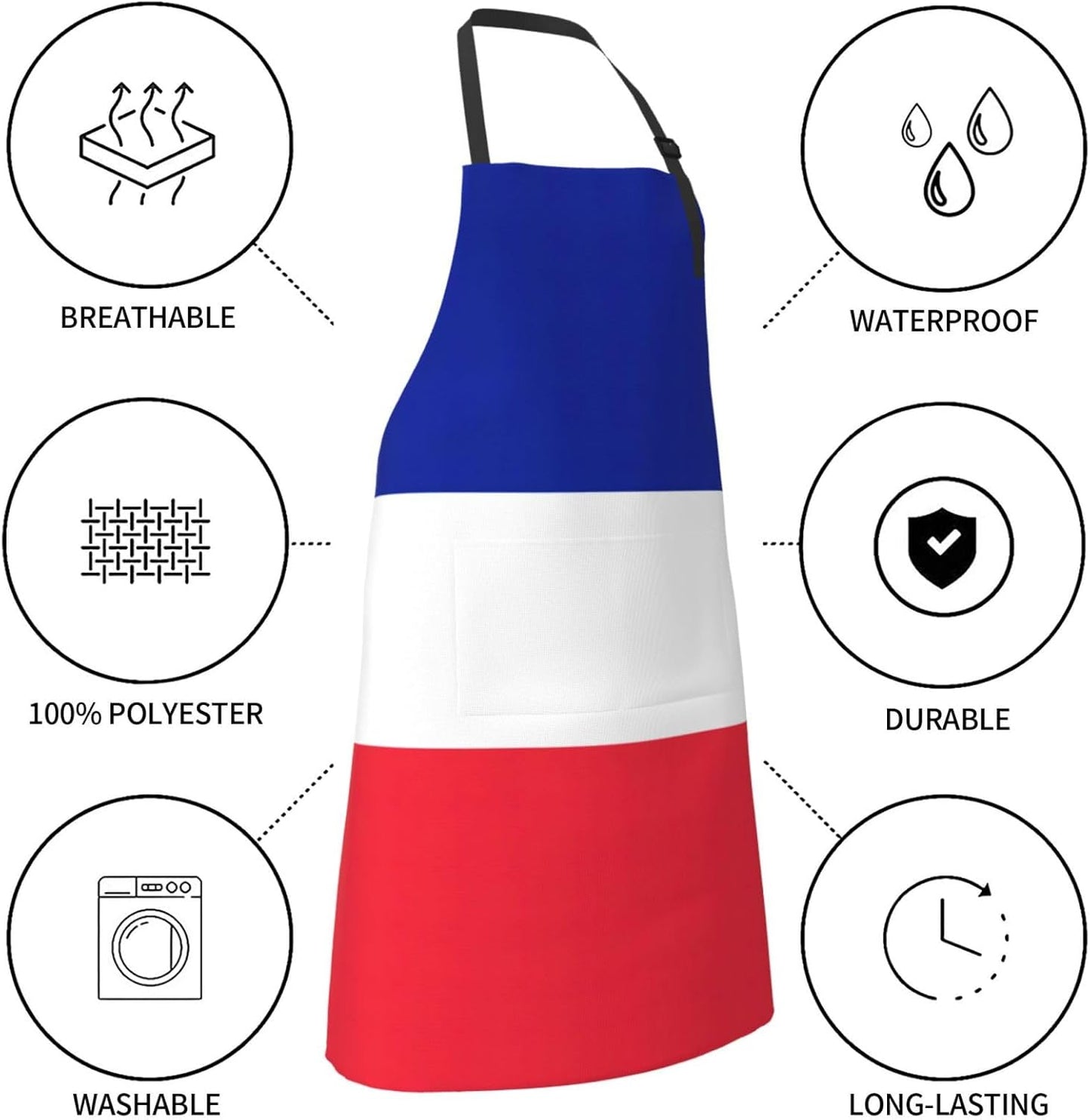 French flag print Waterproof chef's apron with pocket apron for kitchen cooking baking barbecue and gardening