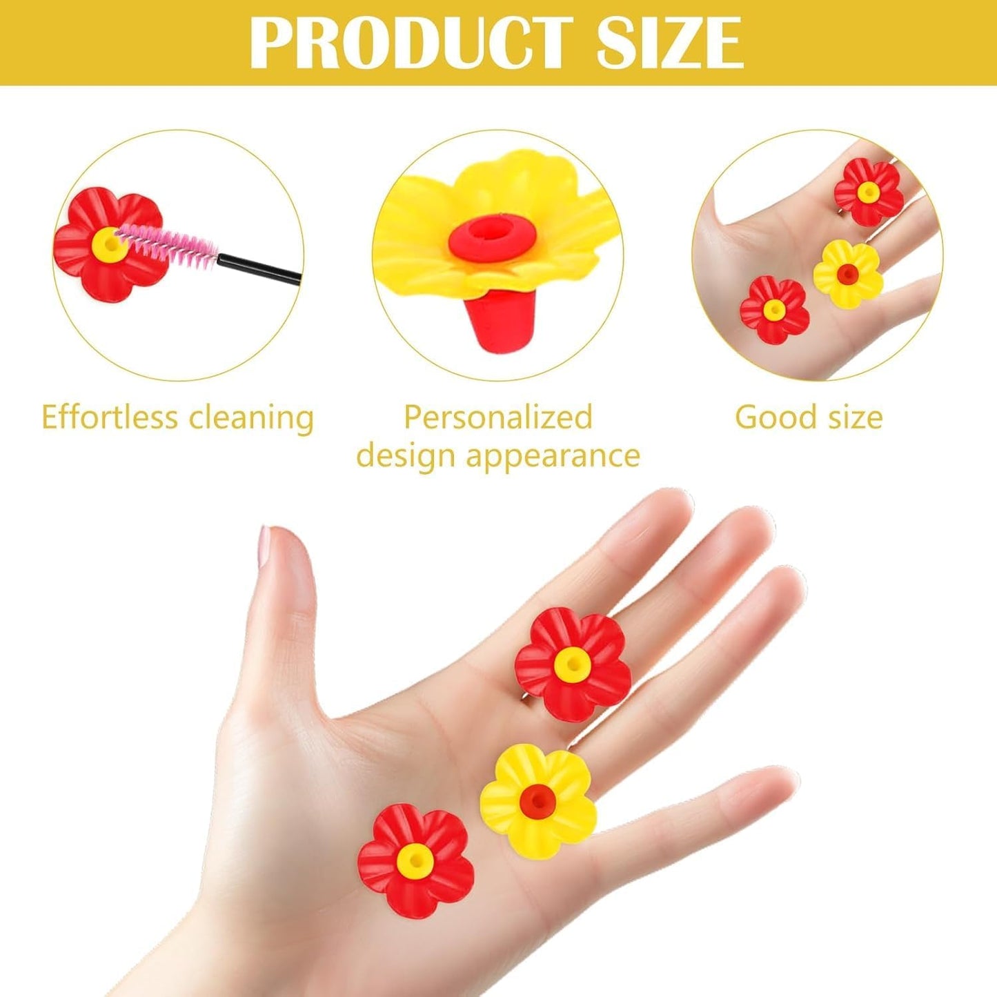 20 Pieces Hummingbird Feeders Replacement Flowers - Hummingbird Feeder P with 2 Cleaning Brush, Bird Feeder Replacement Feeding Ports for Outdoors Hanging Feeder, Yellow