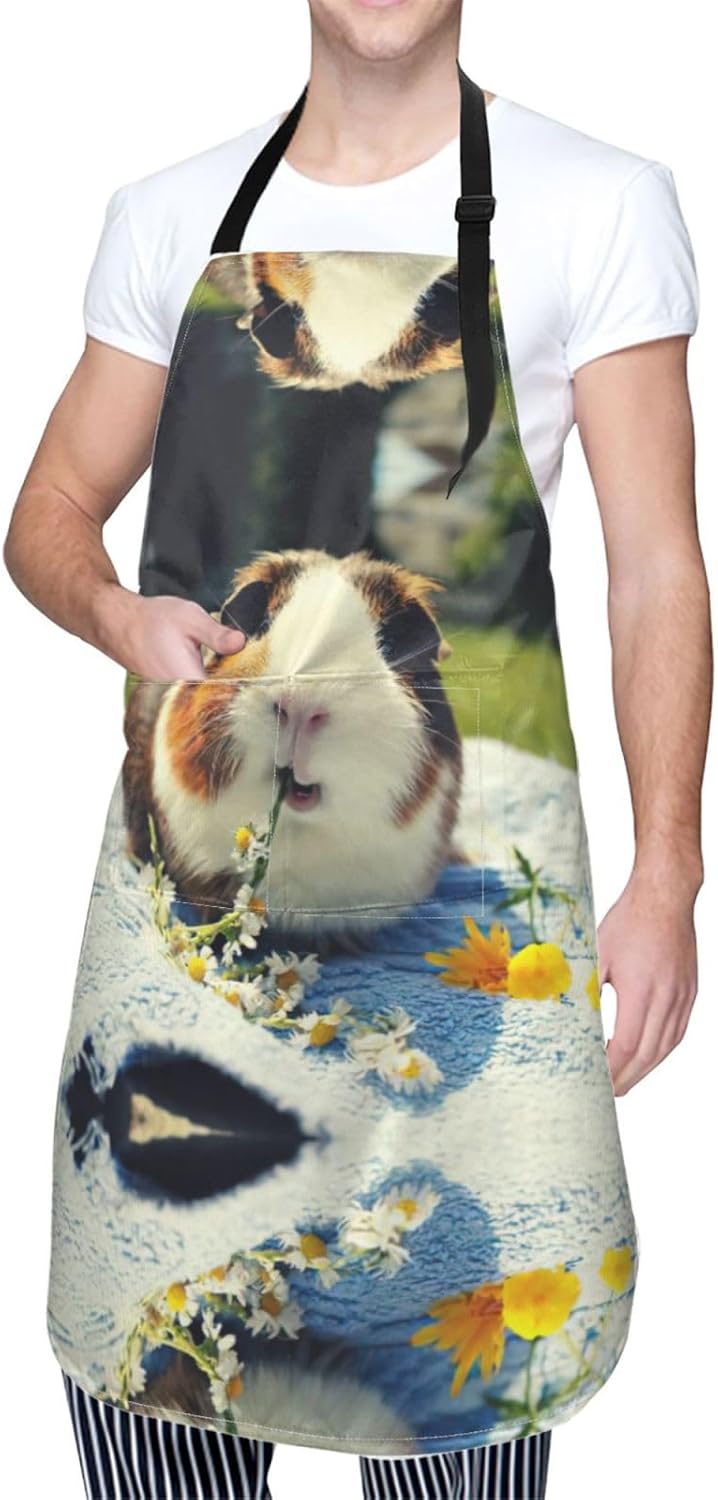 Guinea Pig Print 28x33 In Adult Kitchen Apron with Pockets Versatile Chef Smock for Cooking Baking