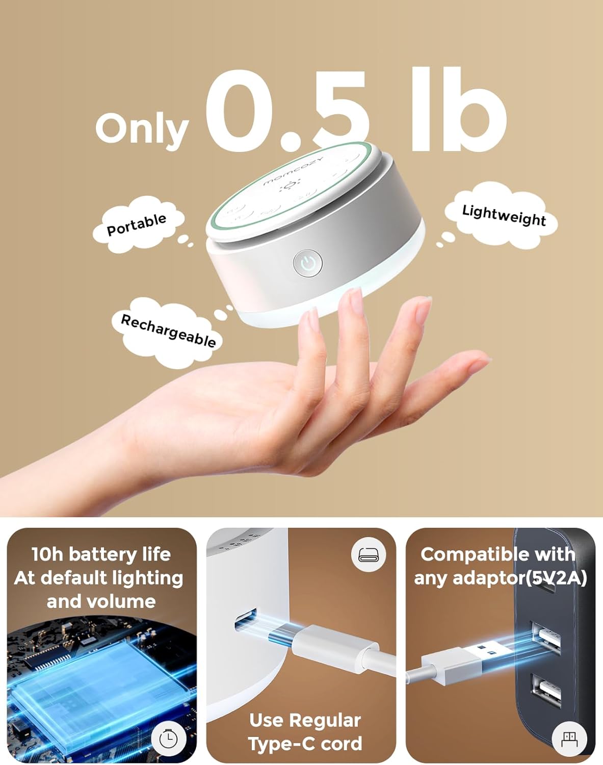 Momcozy Sound Machine for Baby-20 Soothing Sounds & Touch Warm Light Portable White Noise for Kids & Adults for Sleeping Timer and Memory | Ideal Travel Companion & Nursery Must-Have