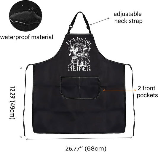 WCGXKO Not Today Heifei Kitchen Apron Highland Cow Gift Funny Western Cow Gift Western Farmer Gift Sarcastic Heifer Merch
