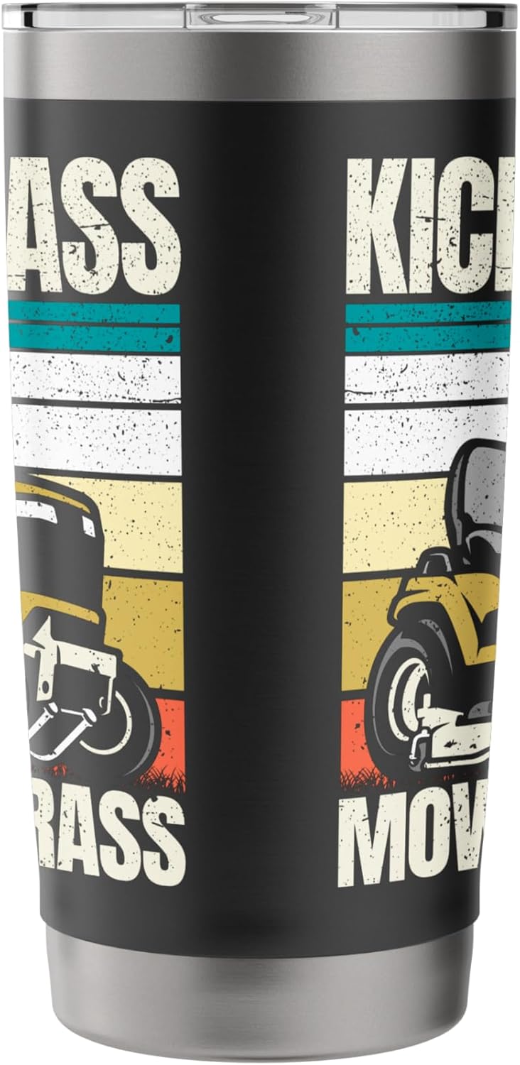 Kicking Ass Mowing Grass Funny Lawn Mower Men Mowing Stainless Steel Insulated Tumbler