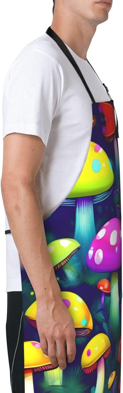 Bright Mushrooms Art print Waterproof apron with pocket adjustable cooking apron for adult kitchen bibs to bake