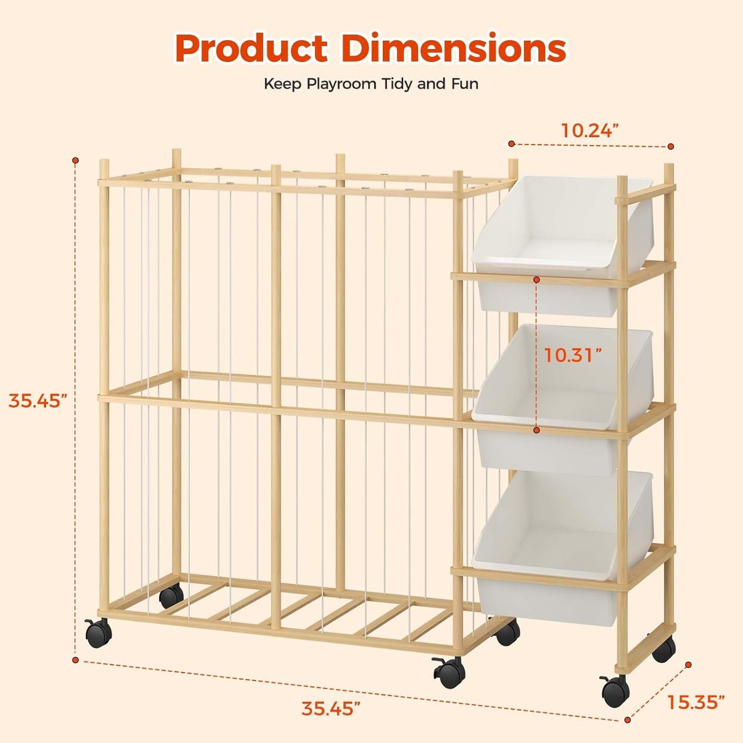 Toy Storage Organizer with 3 Removable Bins, Kids Storage Toy Shelf Or