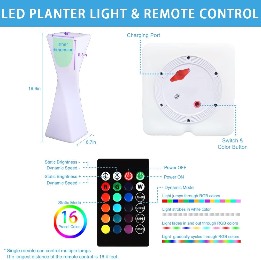 20-inch Modern LED Vase Night Light, Rechargeable Floor Mood Lamp w/Re