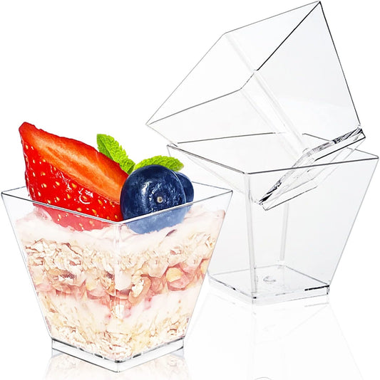 50Pcs Square Mini Plastic Dessert Cups,3.5Oz Clear Plastic Parfait Appetizer Cup for Desserts,Appetizers,Ice Cream