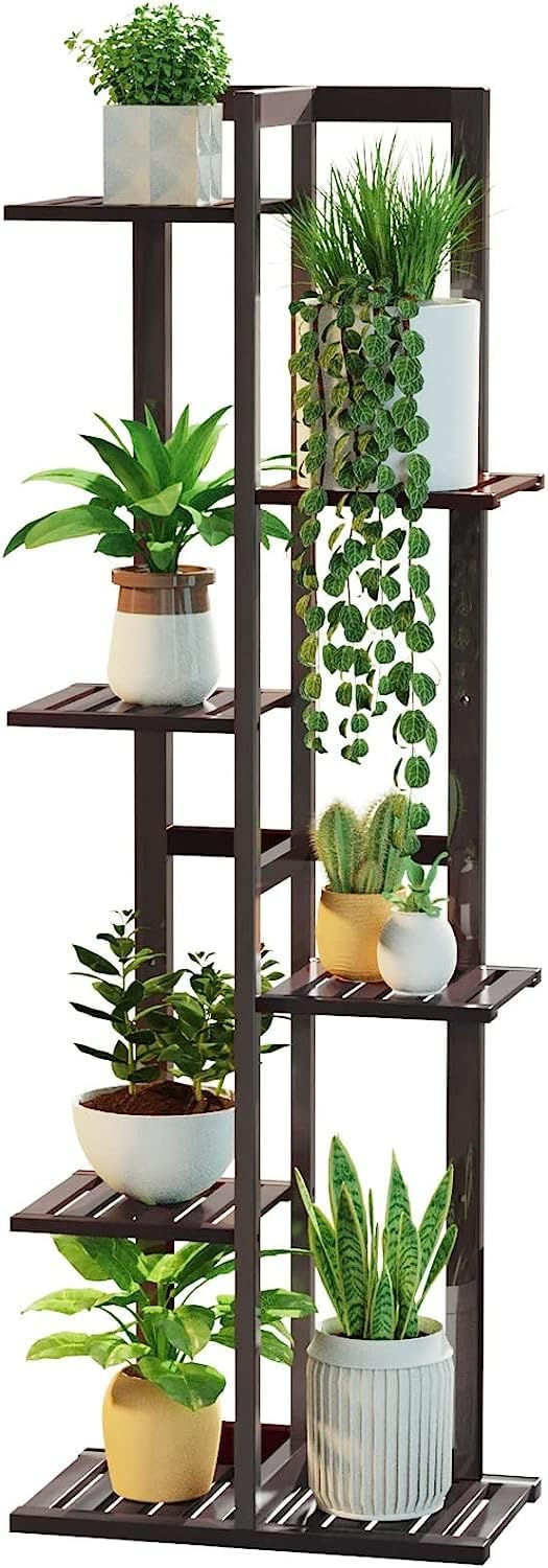 DolceLuna Plant Stand Indoor 6 Tier, Bamboo Plant Shelf Corner Display