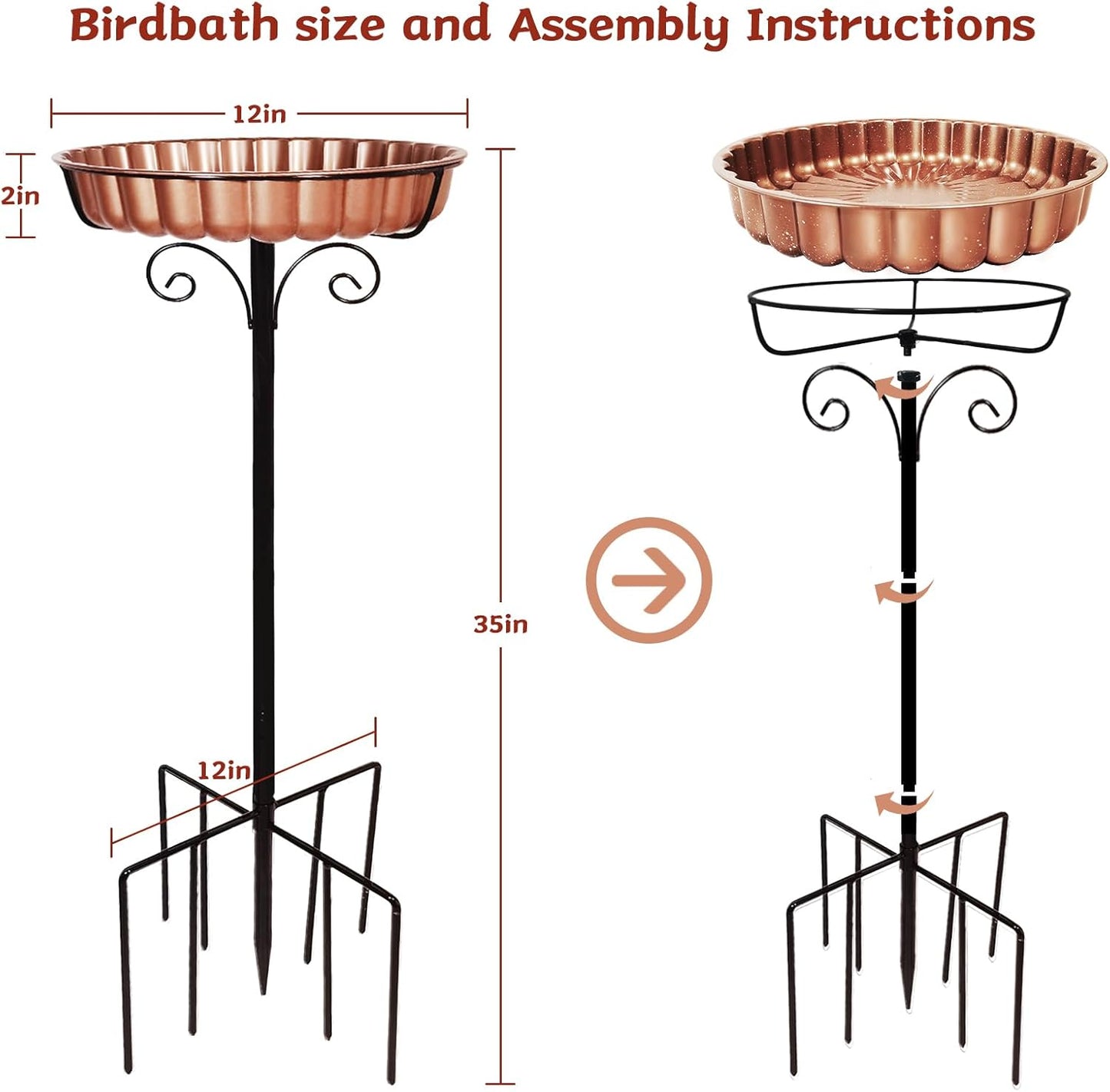 Rustproof Metal Bird Bath for Outside Colourfast Birdbath Outdoors Vintage Yard Decor Lawn and Garden Pedestal Bird Baths Stand Bowl 9-Pronged Base