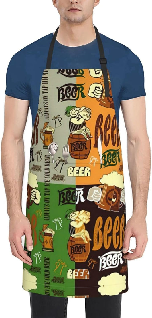 Beer print Waterproof apron with pocket adjustable cooking apron for adult kitchen bibs to bake
