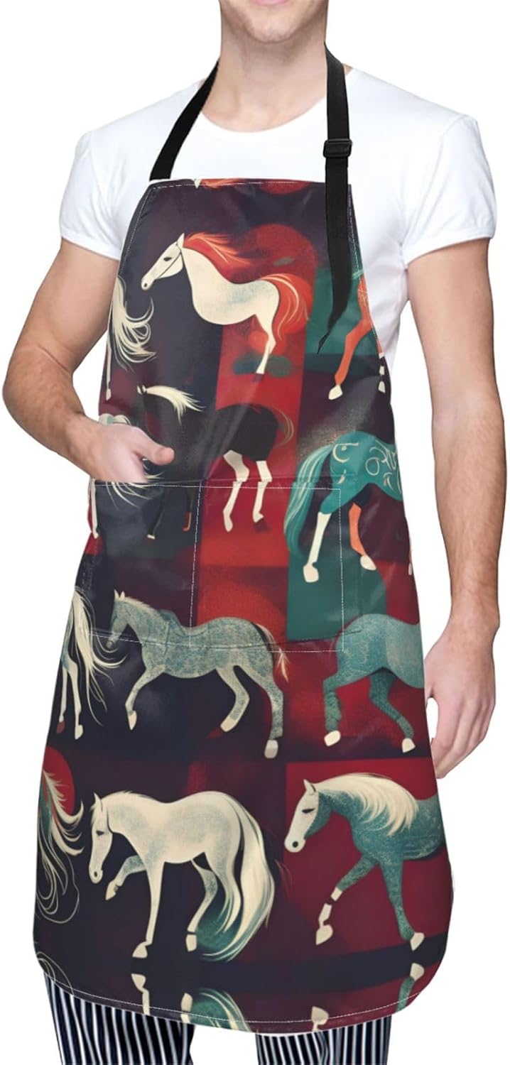 Various Kinds of Horses print Waterproof chef's apron with pocket apron for kitchen cooking baking barbecue and gardening