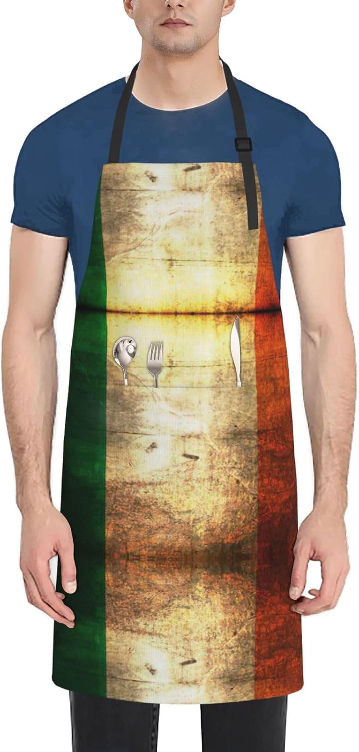 Irish Flag Print Laundry apron 28x33 In Waterproof Kitchen Apron with Pockets for Cooking Baking