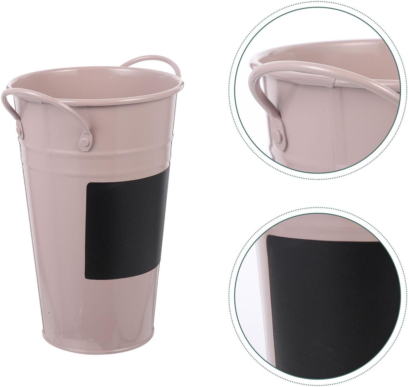 PRETYZOOM Iron Flower Bucket with Small Blackboard, Metal Plant Storage Organizer and Decorative Flowerpot Vase, Light Purple Succulent Planter for Home Garden Décor