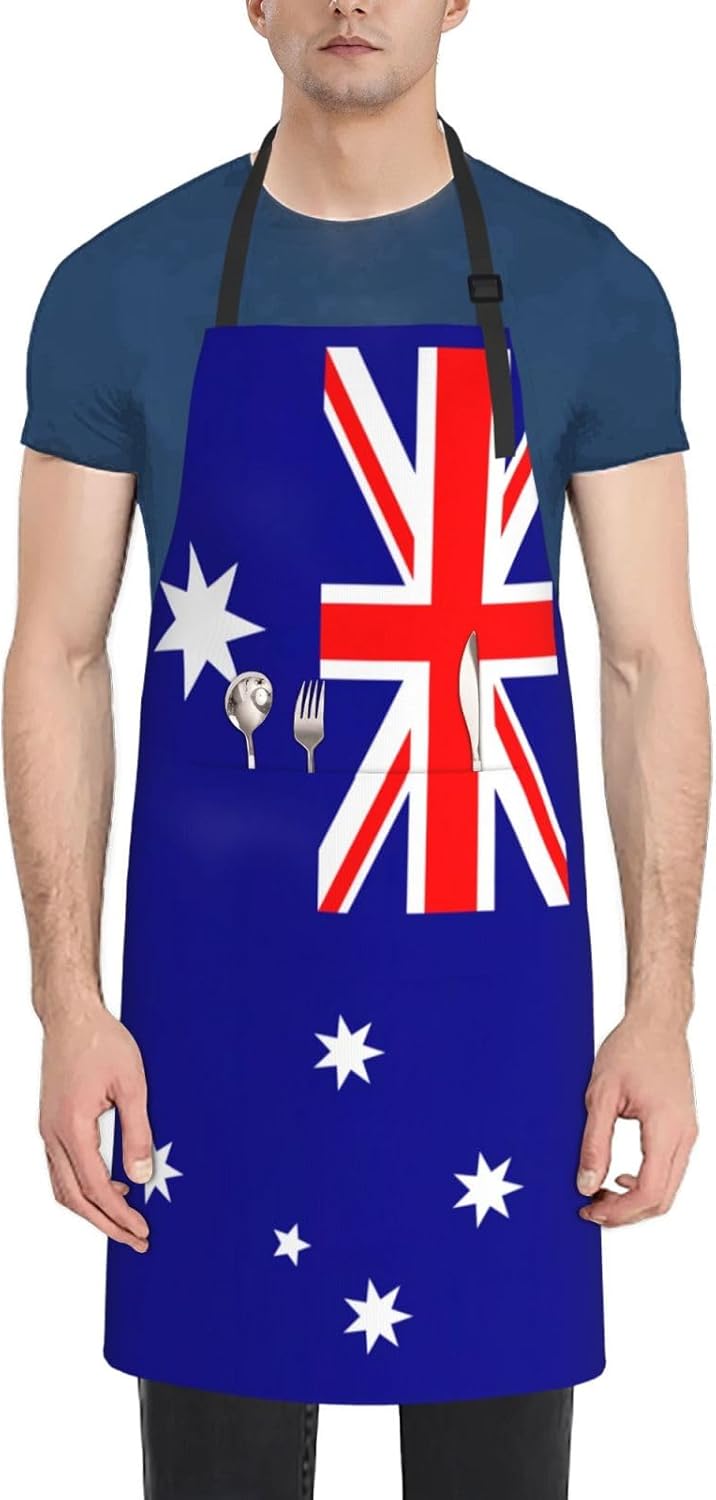 Australian flag print Waterproof chef's apron with pocket apron for kitchen cooking baking barbecue and gardening