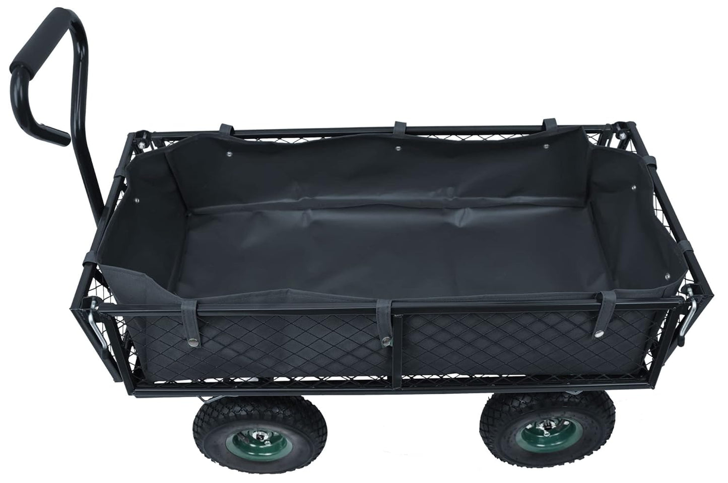 Liner Included, Mesh Steel Folding Utility Wagon with Removable Sides and 10in Pneumatic Tires, Black