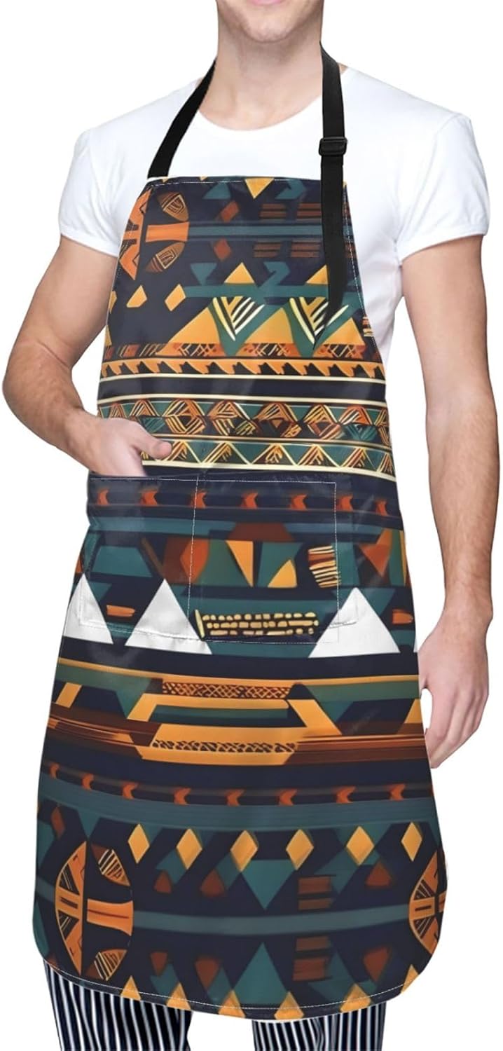 African Ethnic Pattern print Waterproof apron with pocket adjustable cooking apron for adult kitchen bibs to bake