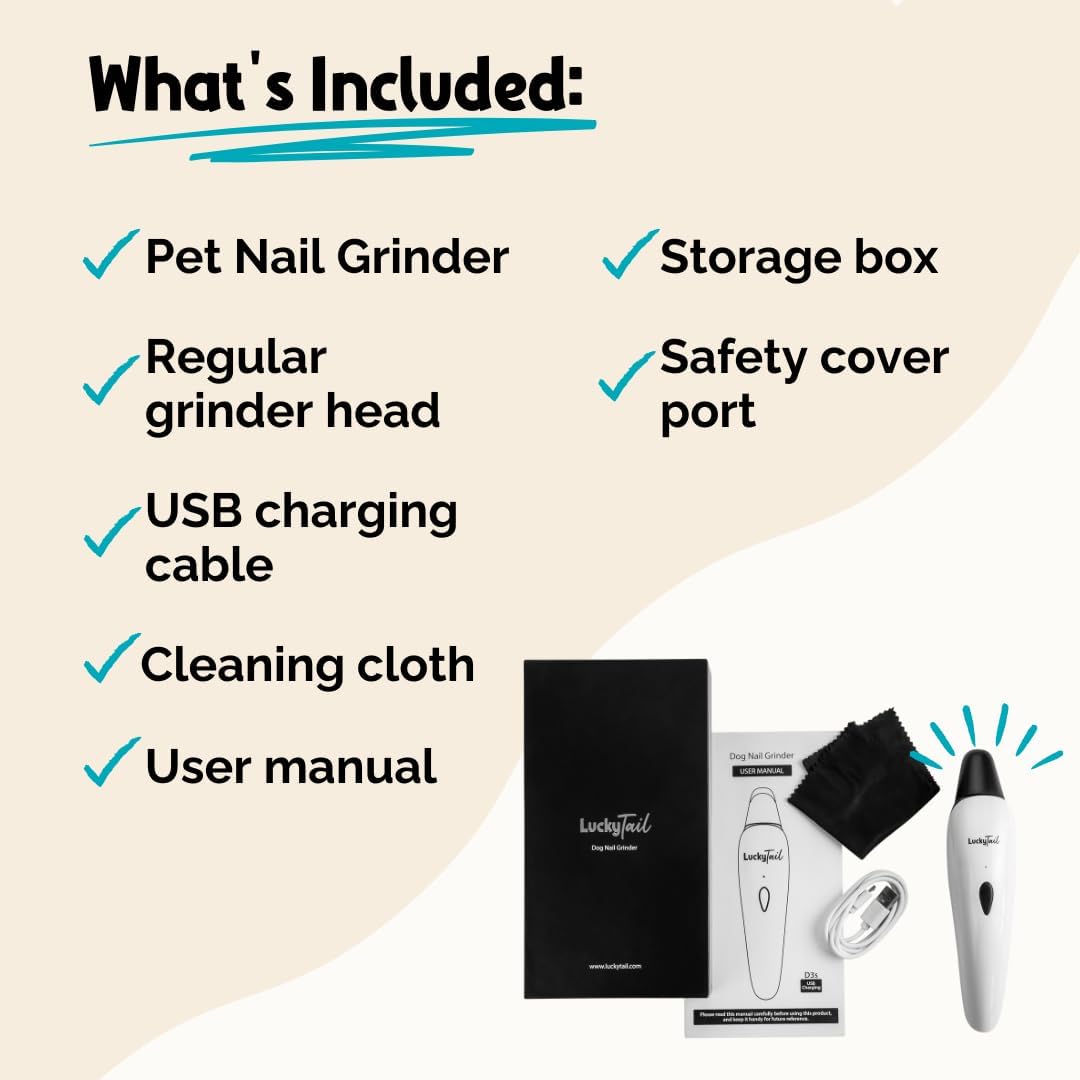 LuckyTail Pet Nail Grinder for Dogs and Cats - Super Quiet and Low Vib