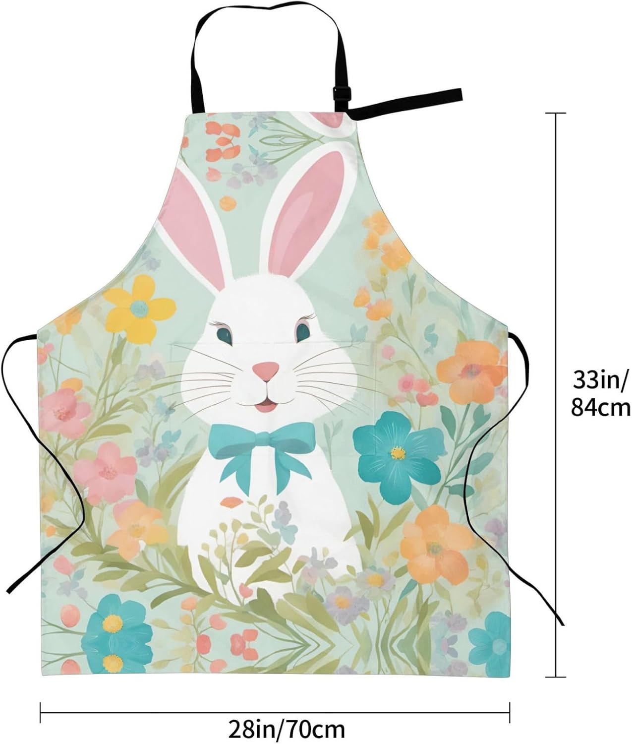 Easter Bunny Floral Print 28 x 33in Waterproof Apron with Pockets Fashionable Versatile Smock for Baking