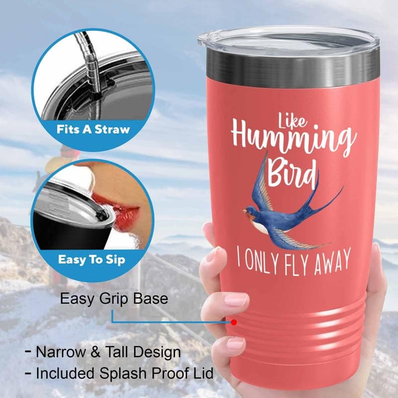 Bird Lover Coral Edition Viking Tumbler 20oz - Humming Bird Fly Away - Hummingbird Nest Cage Parrot Dad Gardening Outdoor Birdwatcher Feeder