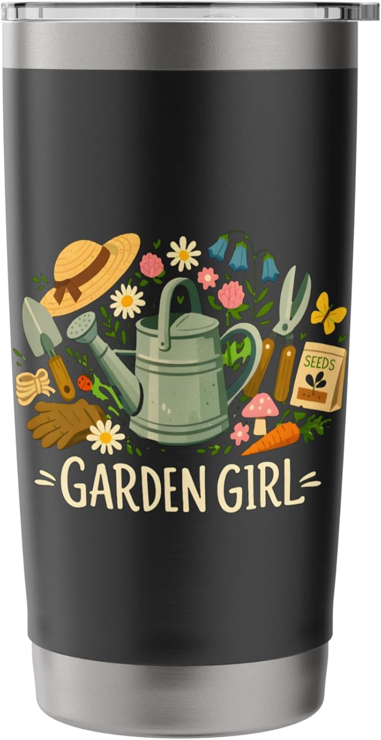Garden Girl Gardening Tools Watering Can Seeds Flowers Stainless Steel Insulated Tumbler