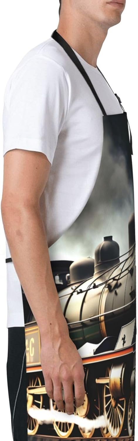 Steam Locomotive Train print Waterproof apron with pocket adjustable cooking apron for adult kitchen bibs to bake