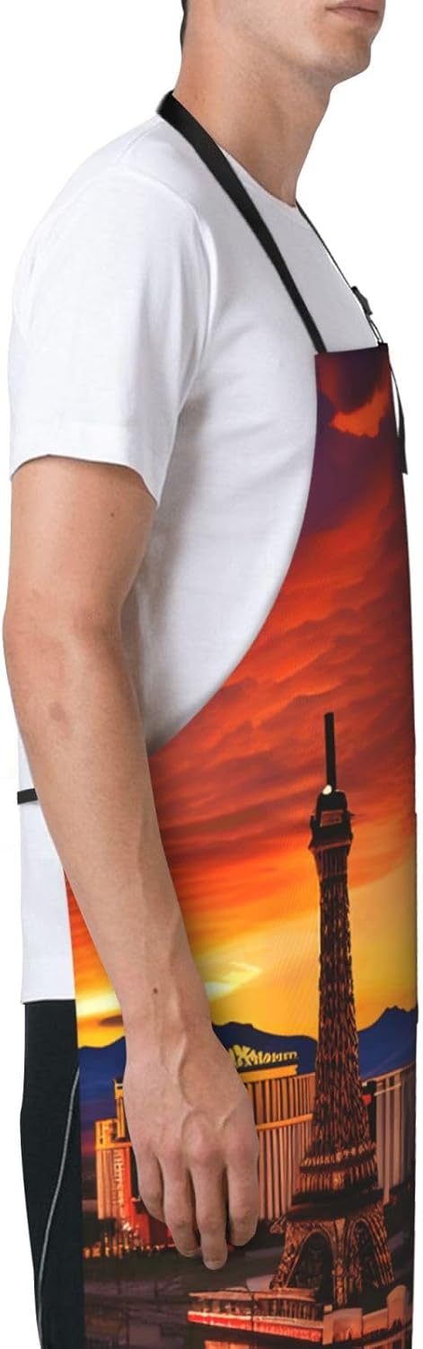 YANYU Las Vegas Sunset Print 28x33 In Kitchen Apron Stylish Chef Apron with Pockets for Cooking Baking Painting