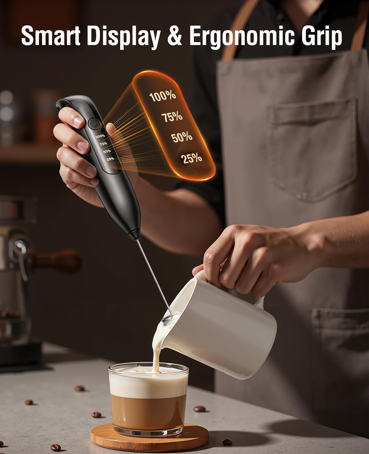 Electric Milk Frother Handheld: coffee frother rechargeable 3 in 1 - L
