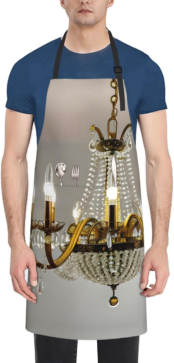 Ball Room Chandelier print Waterproof chef's apron with pocket apron for kitchen cooking baking barbecue and gardening