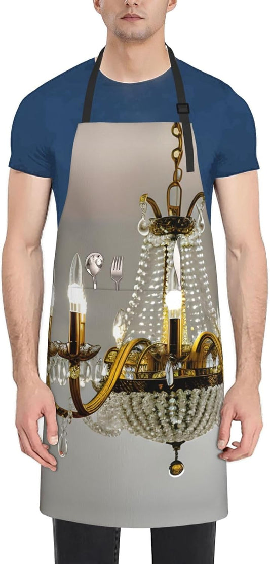 Ball Room Chandelier print Waterproof chef's apron with pocket apron for kitchen cooking baking barbecue and gardening