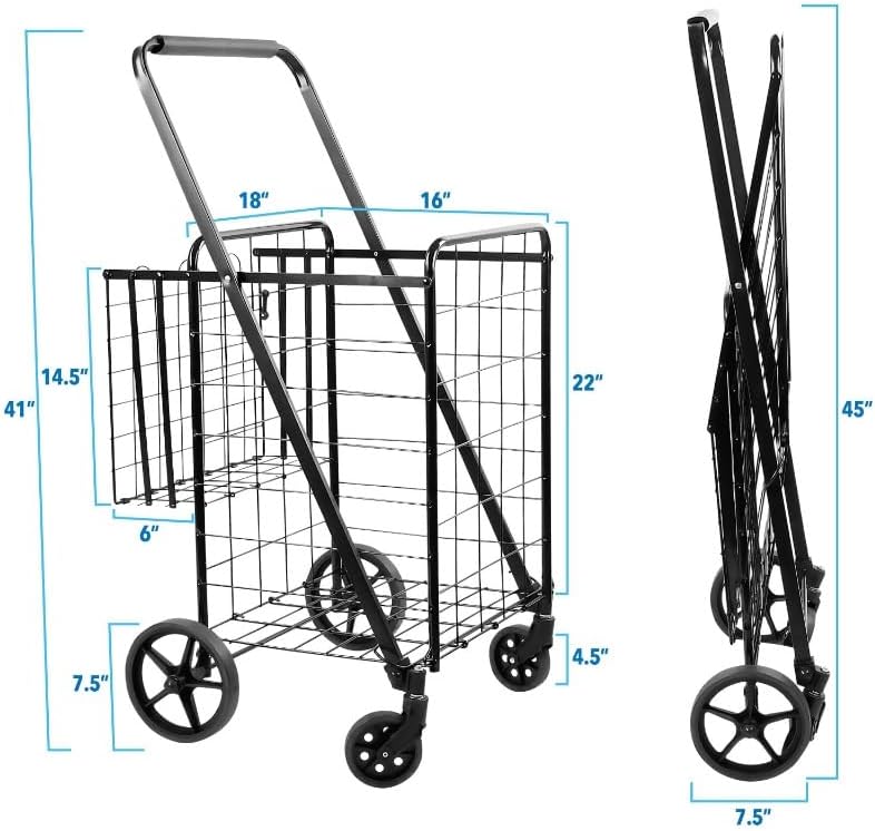 HBJWOV Rolling Utility Shopping Cart for Groceries and Other Supplies 