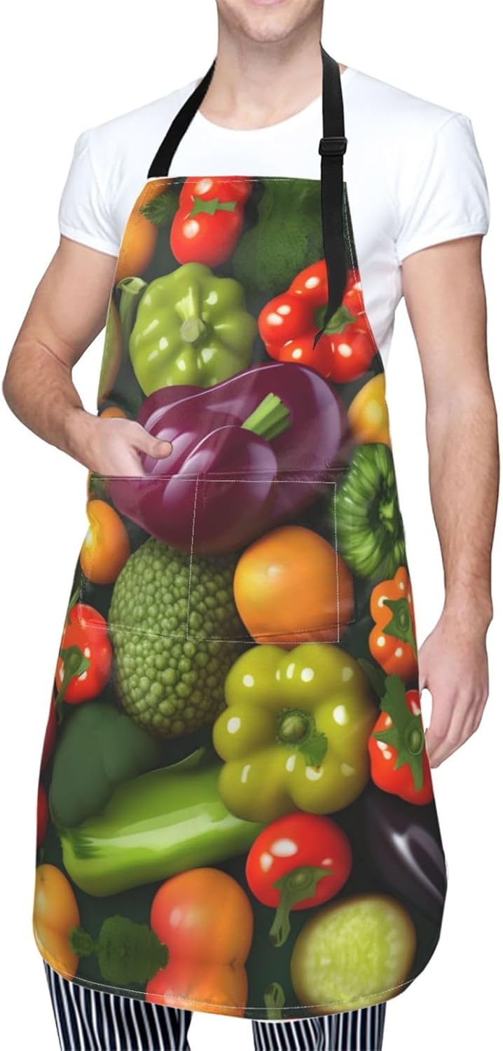 Vegetable Fruit print Waterproof apron with pocket adjustable cooking apron for adult kitchen bibs to bake