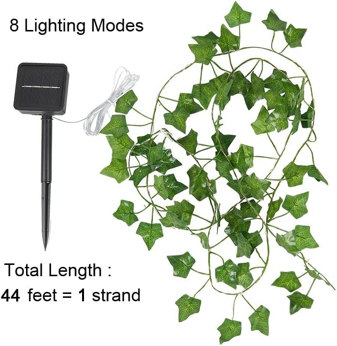 Contatto 41 Feet Solar String Lights with Waterproof LED Outdoor Decor, Artificial Ivy Vines, Patio, Balcony, Garden, Party