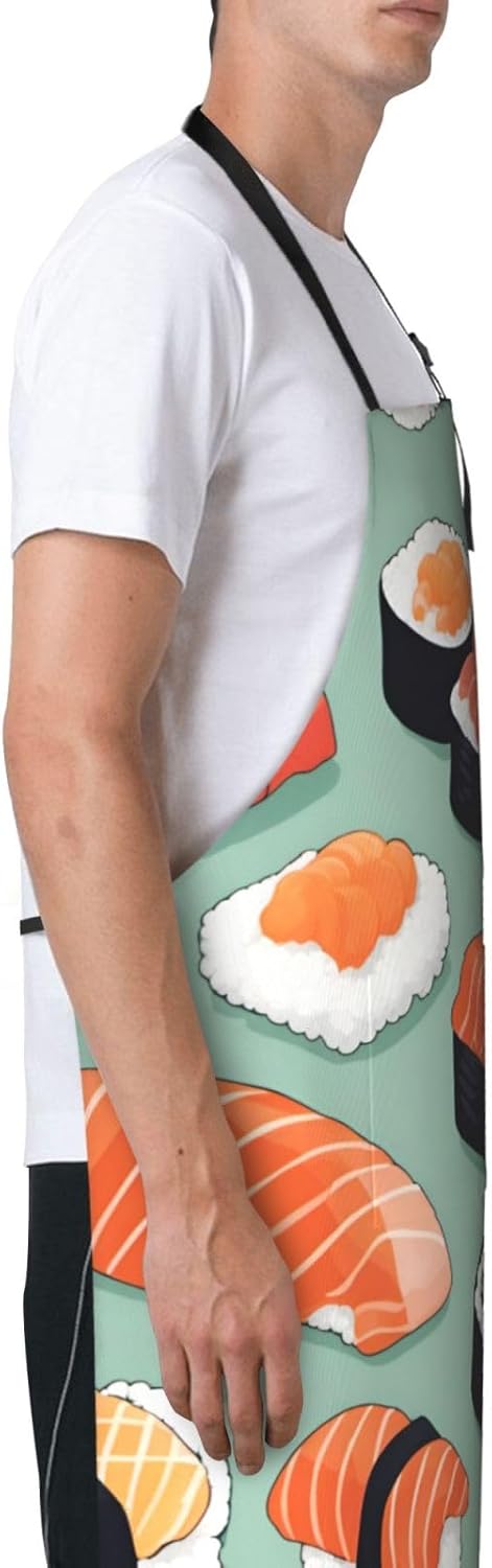 Delicious sushi 1 print Waterproof chef's apron with pocket apron for kitchen cooking baking barbecue and gardening