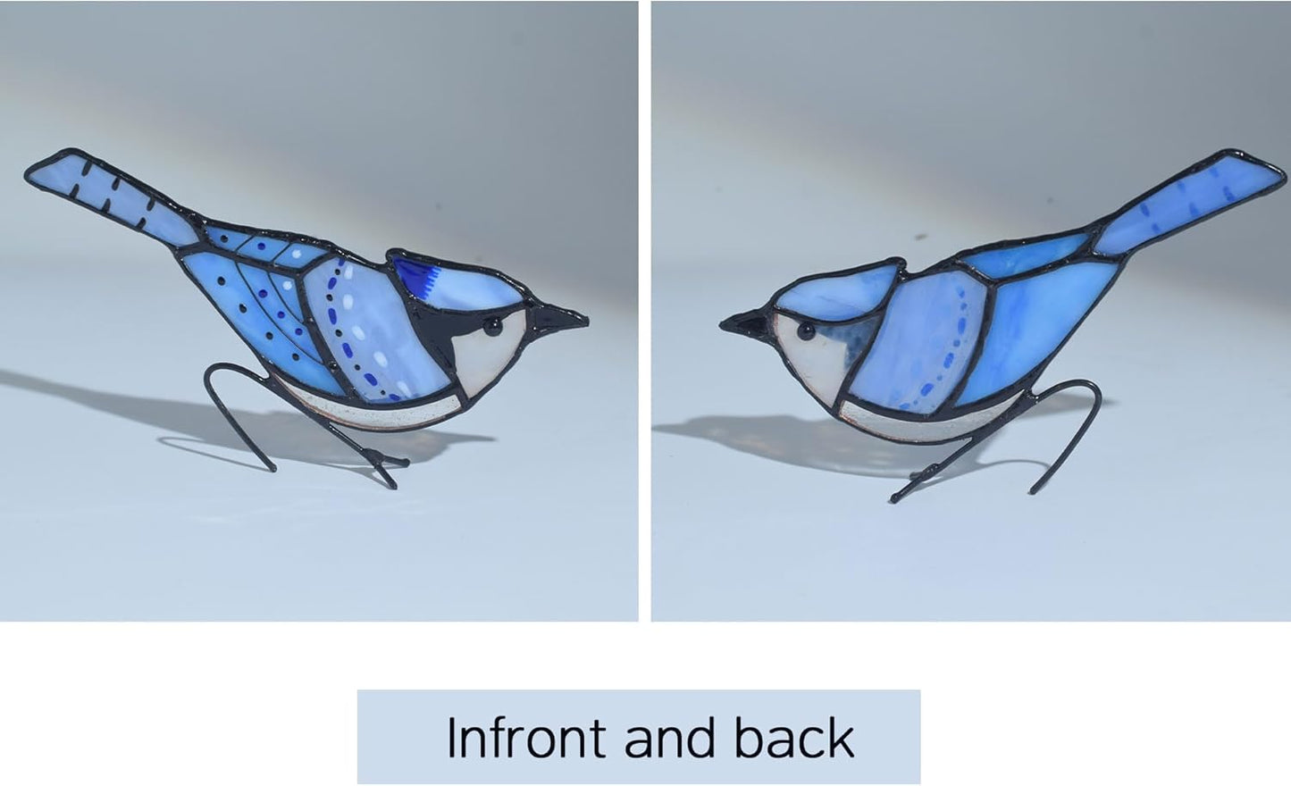 Lolitarcrafts Blue Jay Stained Glass Suncatcher for Pot Plant Decoration - Unique Planter Decor, Home Office Plant Decoration