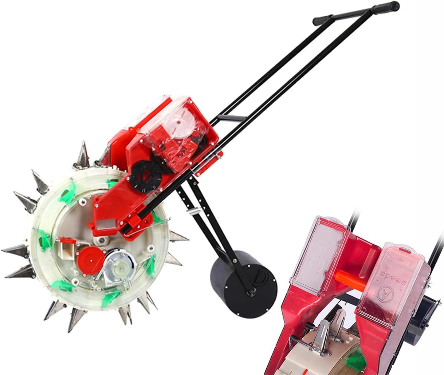 Corn Seeder Planter for Garden, Hand Push Seed Sower & Fertilizer Applicator, Adjustable Planting Depth 3.5-7.8 cm, Perfect for Lawn & Garden Use, 7 Seed Mouths