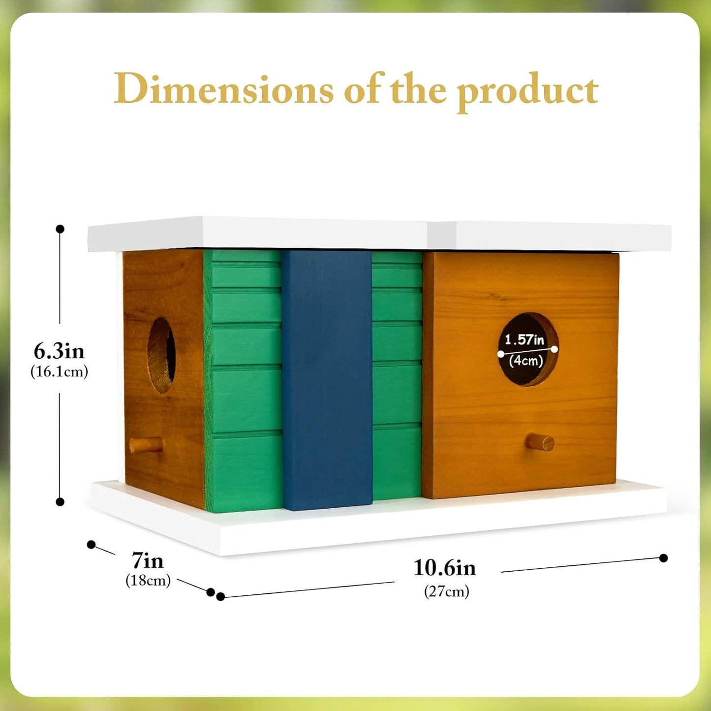 Bird House Wooden Birdhouse with 2 Holes - Bird House for Outside Ideal for Bluebird,Finch, Cardinals and Garden Wild Birds - Outdoor Hanging Bird Nesting Box