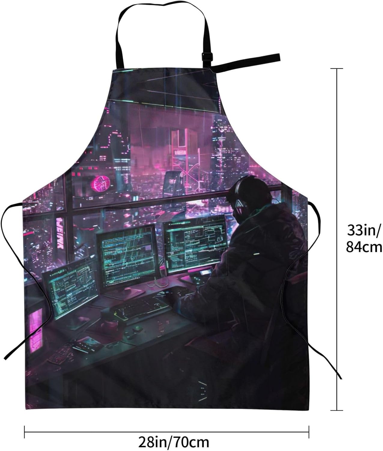 hacker era print Waterproof chef's apron with pocket apron for kitchen cooking baking barbecue and gardening