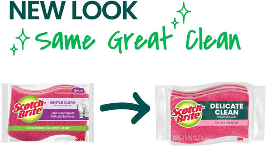Scotch-Brite Gentle Clean Delicate Scrub Sponges, For Washing Dishes and Cleaning Kitchen, 3 Scrub Sponges