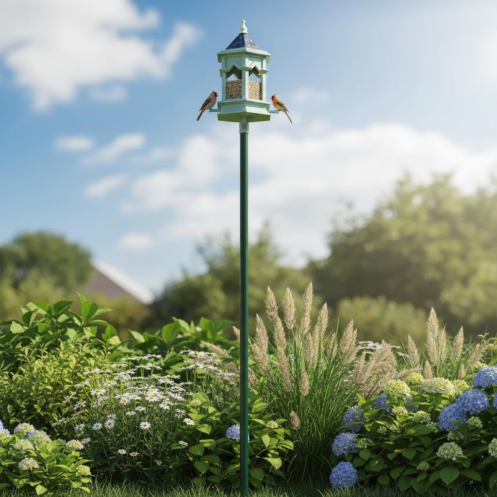 Premium Wood Gazebo Bird Feeder for Outside, Gothic Style Rustic Copper Roof Birdfeeder, Longtime Outdoor Weatherability, with Wall Mount Bracket.