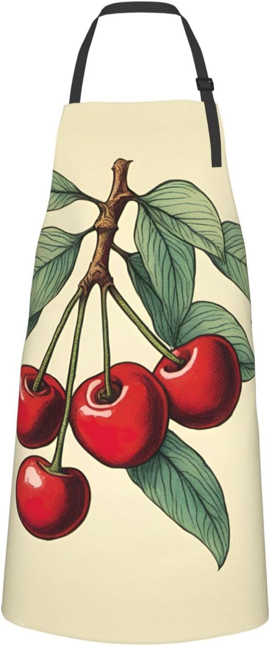 lovely sweet red cherry print Waterproof chef's apron with pocket apron for kitchen cooking baking barbecue and gardening
