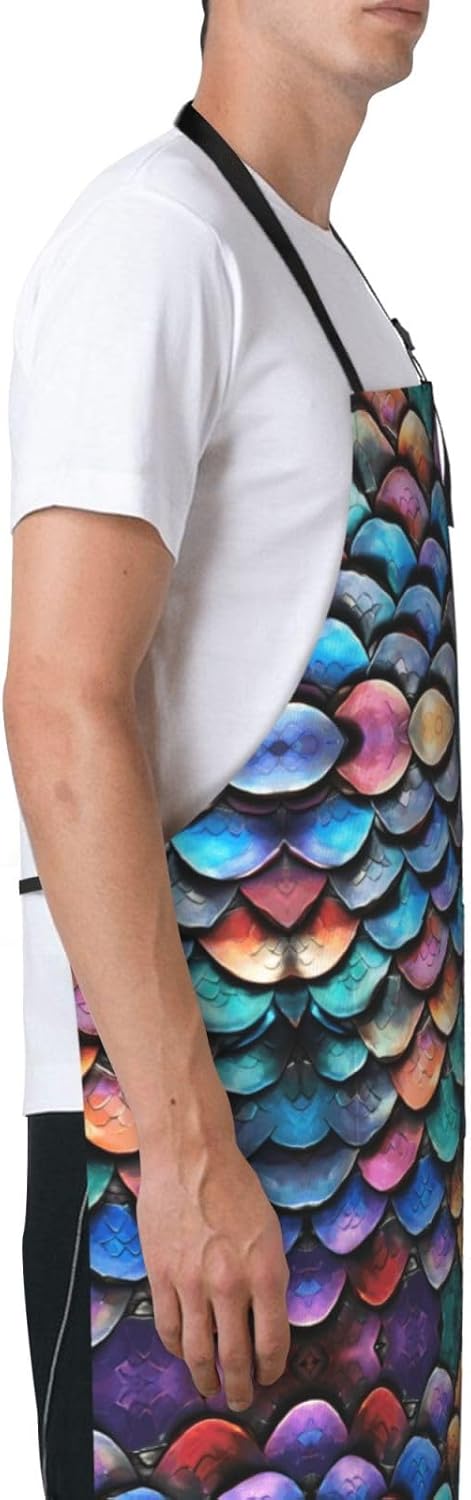 YANYU Dragon Scale Print 28x33 In Kitchen Apron Stylish Chef Apron with Pockets for Cooking Baking Painting