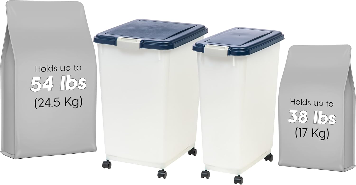 IRIS USA 54 lb + 38 lb Airtight Pet Food Storage Container Combo, Atta